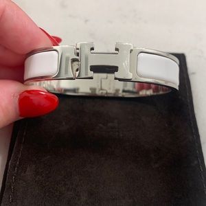 Authentic Hermes Clic H Bracelet - Silver/White - Size PM